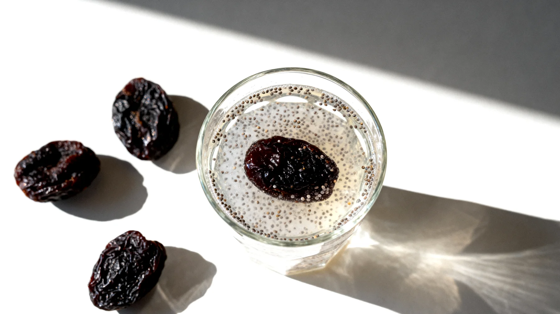 Kefir d'acqua con semi di chia e prugne secche"